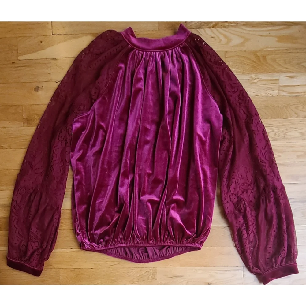 Free People Dream Team Red Velvet Lace Top Small Raspberry Small Whimsigoth
